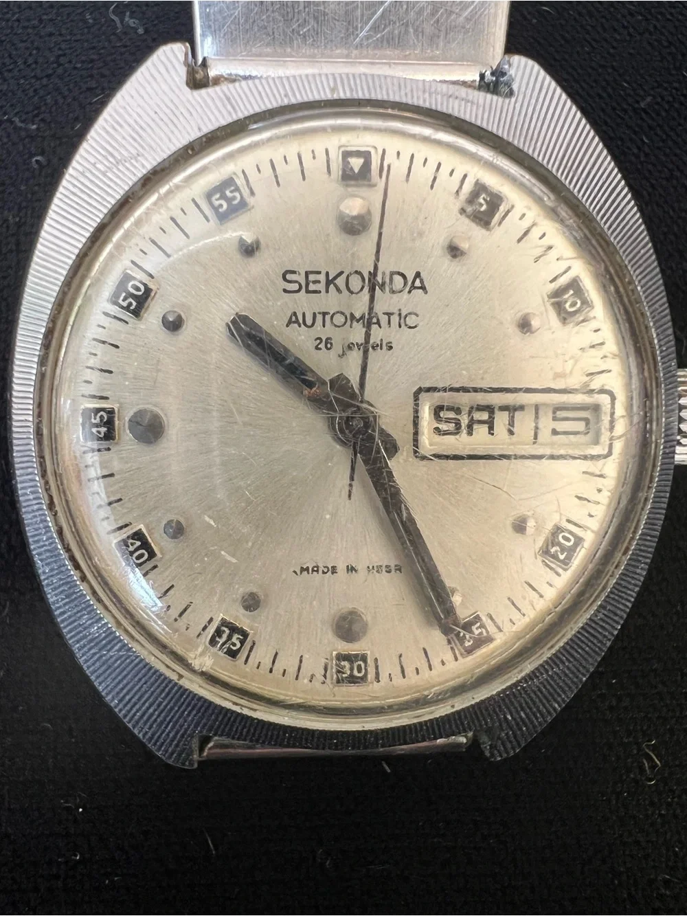 Seconda Silver-Tone vintage Men's Day-Date Wristwatch